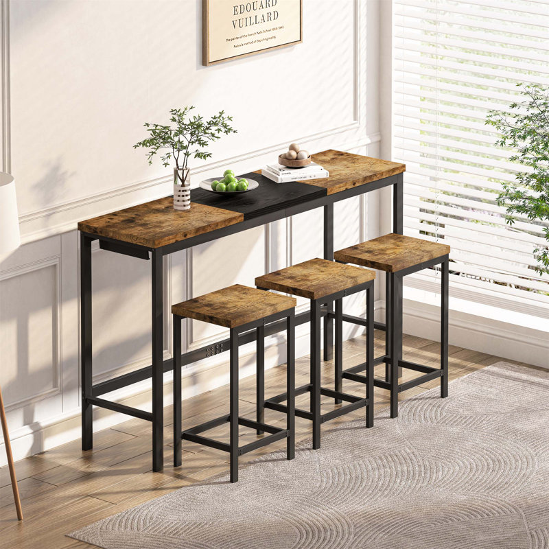 Ensemble de table de salle à manger de conception moderne avec 3 tabourets suspendus, peu encombrants et élégants pour les espaces de vie compacts