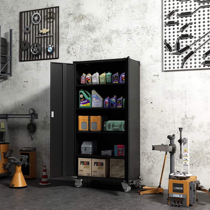 Black Freestanding Lockable Office Cabinet with Adjustable Shelving