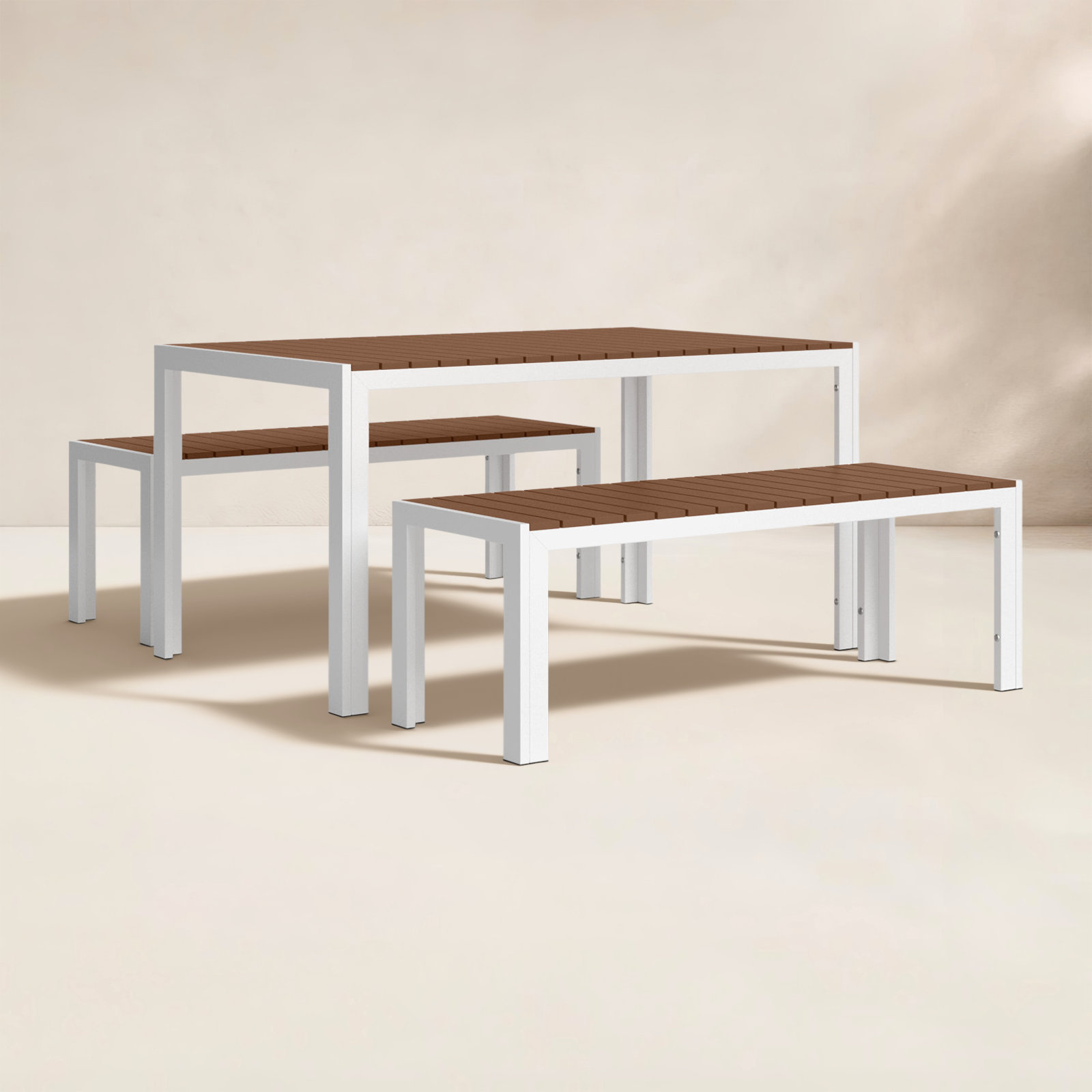 Joel 59" Patio Dining Set, White/Teak