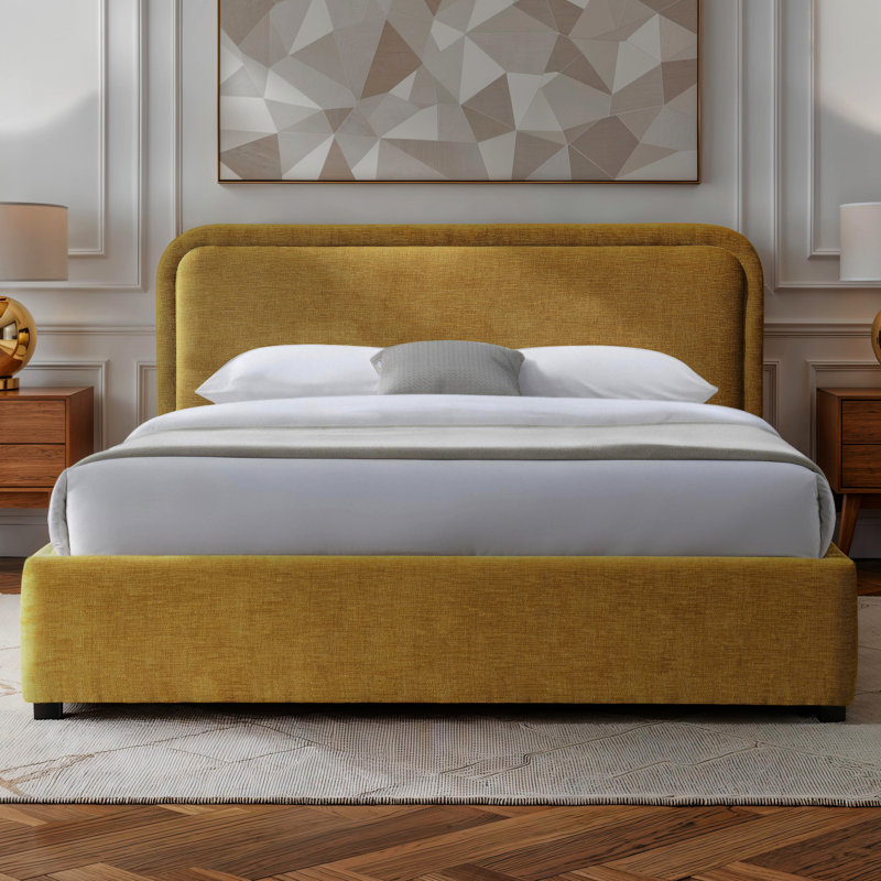 Condie Upholstered Platform Bed, Queen, Gold
