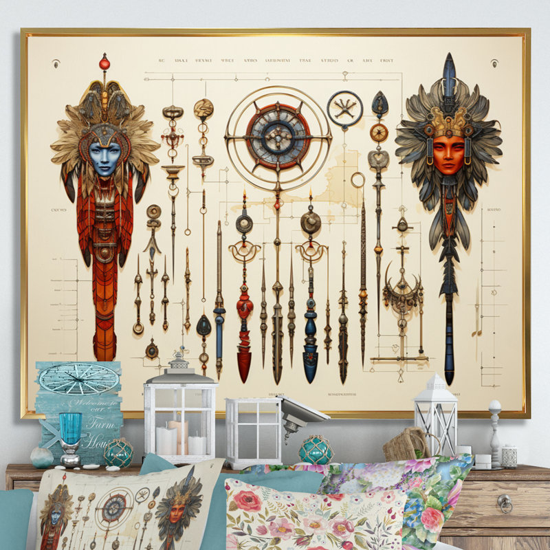 «African Sacred Symbols I» sur toile, H 34 po x l 44 po, Cadre photo noir