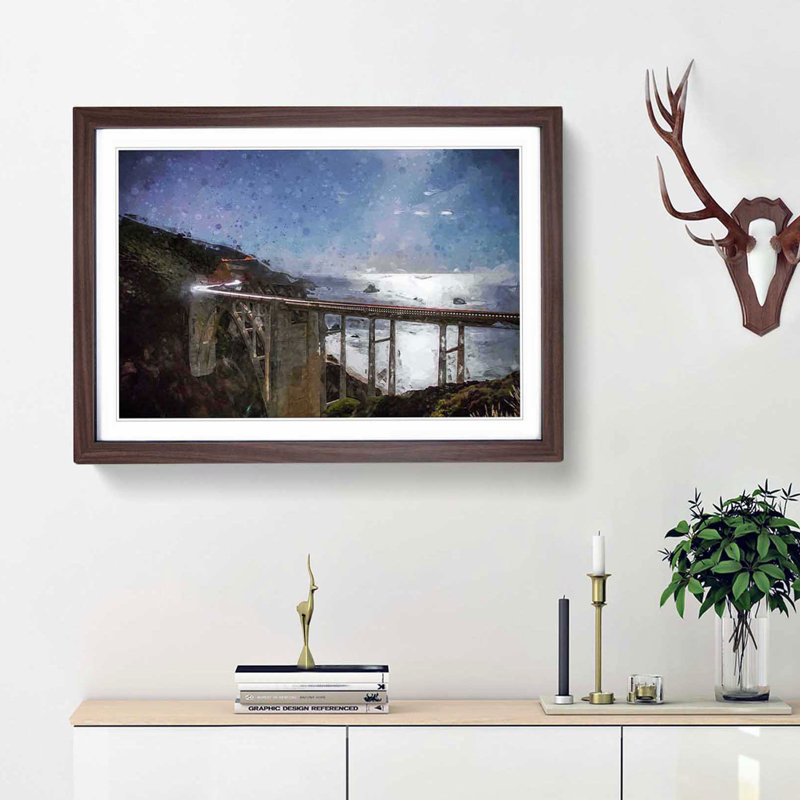 Bixby Creek Bridge in California in Abstract - Picture Frame Graphic Art Print, Walnut Framed, 36cm H x 48cm W x 2cm D