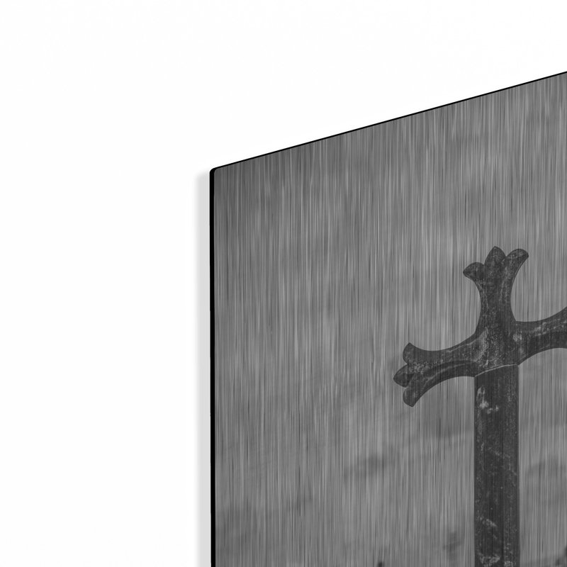 «Cathedral View Barcelona Bw» par Nathan Larson, art mural en métal, H 24 po x l 16 po