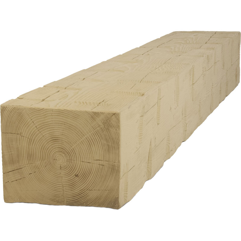 Reclaimed Axed Cut Heritage Timber Faux Wood Fireplace Mantel, Primed Tan, 7.5" H x 90" W x 9.5" D