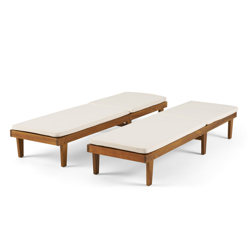 Muir Outdoor Acacia Wood Chaise Lounge , Cushion Included, Teak Frame / Cream Cushion