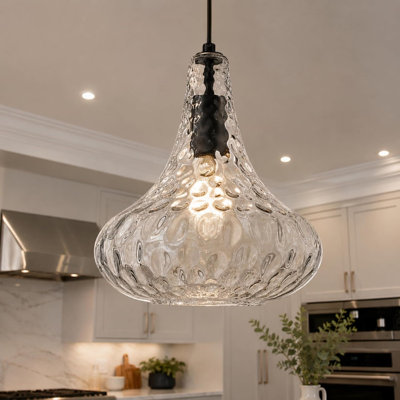 Luminaire suspendu noir pour îlot de cuisine, luminaires suspendus martelés de 10 po, luminaire suspendu industriel au fini noir mat et verre martelé transparent, luminaires suspendus pour salle à manger
