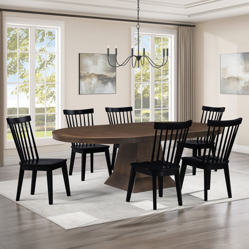 Ensemble de table de salle à manger extensible Crimmins Vaughn, 7 pièces : table, 6 chaises, Café, Café