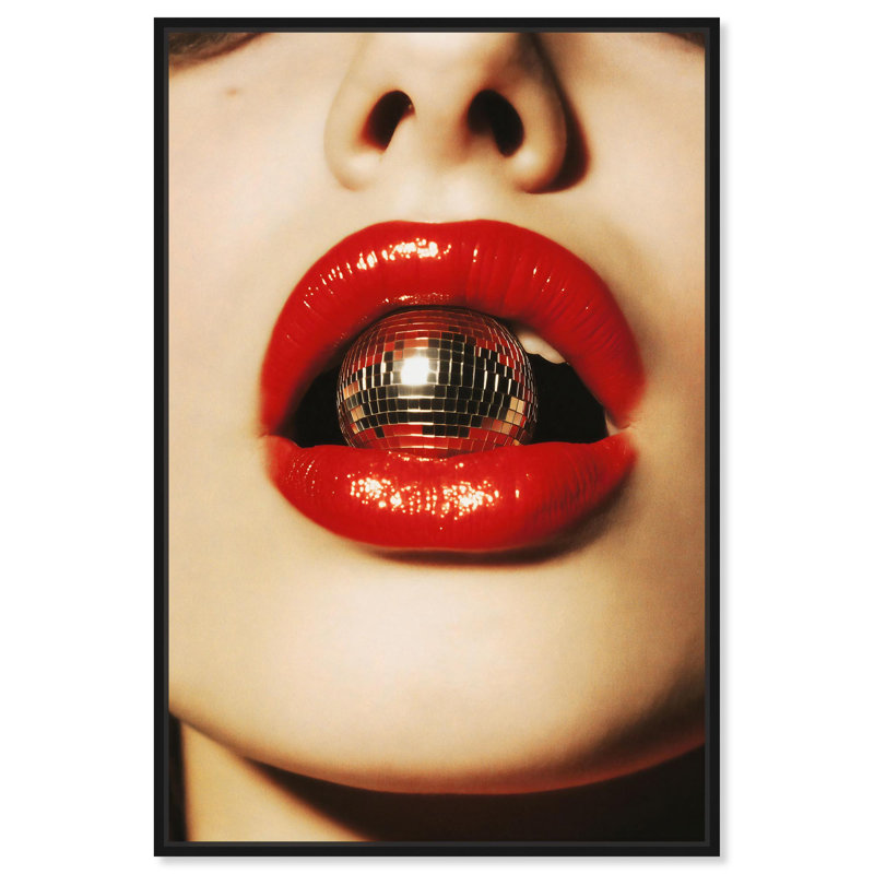 Toile «Disco Lips» par Art Remedy, Noir, H 16 po x l 11 po, Cadre flottant