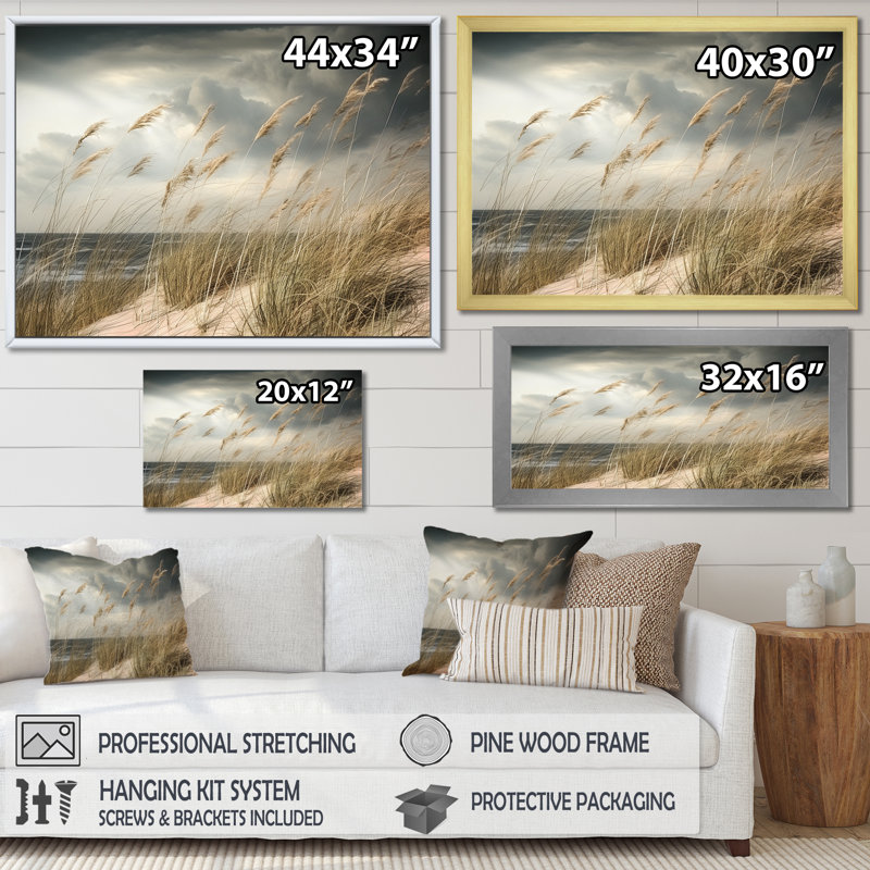 «Coastal Beach Grass Tranquility - Coastal Beach», art mural, H 34 po x l 44 po x P 1,5 po, Cadre naturel flottant