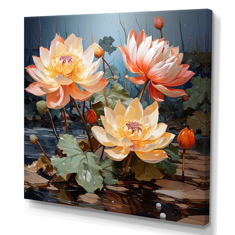 Fleurs de lotus fauves II, Toile tendue, H 30 po x l 30 po x P 1 po
