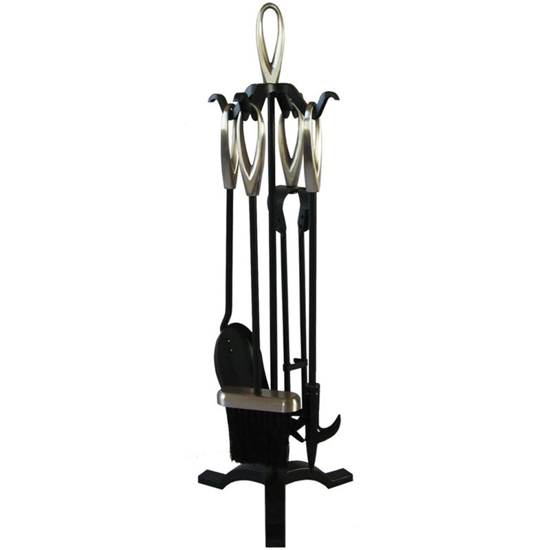 Leonie Steel Fireplace Tool Set, Nickel, 60cm H x 21cm W x 20cm D