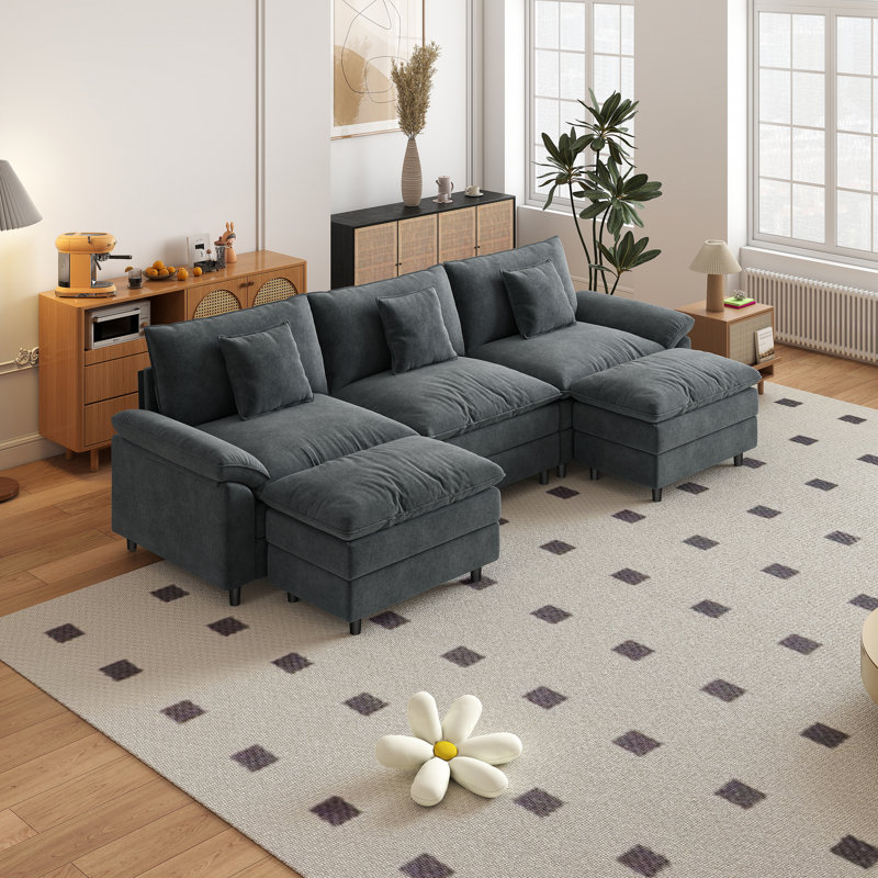Canapé modulaire en chenille de 121,6 po en U modulaire, Gris