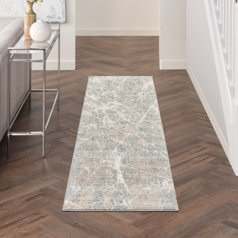 Zennie Abstract Machine Woven Power Loom Polyester/Polypropylene Area Rug in Blue/Beige, Runner 2'2" x 7'6"