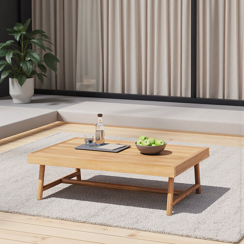 Table basse de patio rectangulaire en bois d'acacia, teck