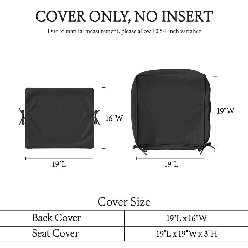 Housse de coussin d'extérieur antidérapante, 1, L 19 po x P 19 po, Noir