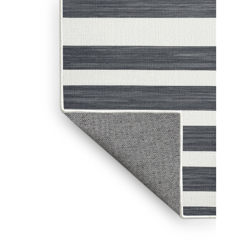 Tapis blanc à rayures horizontales lavable à la machine, Carré 6 pi