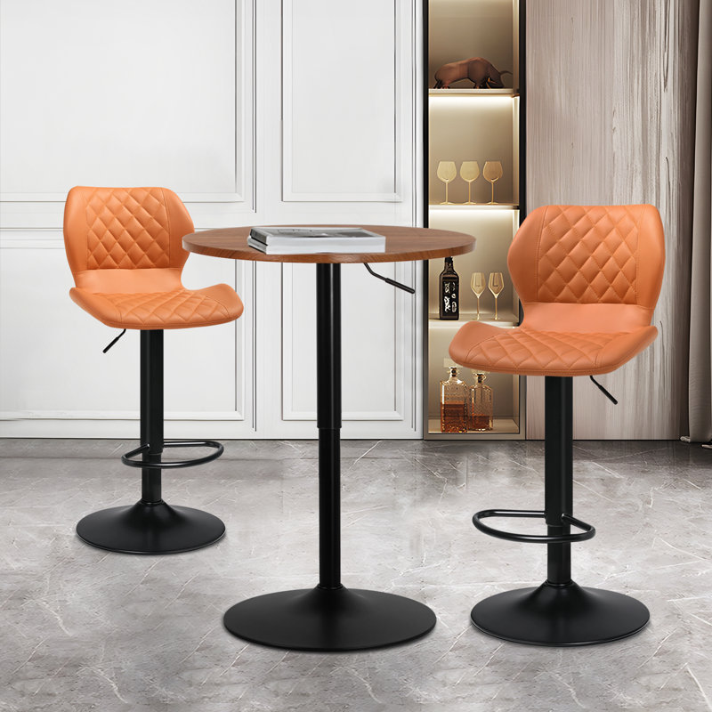 Ensemble de table bistro et tabouret de bar réglable en hauteur 3 pièces Moaid, Brun, Brun
