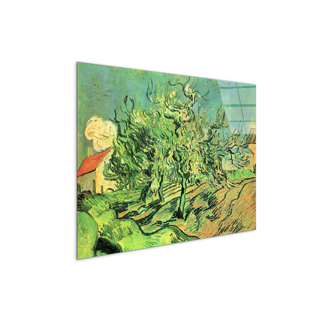 Landscape with three trees and houses by Van Gogh Vincent 57cm H X 76cm W CrystalArt Material Acrylic Glass Effect, Frameless Panel Lightweight Ready