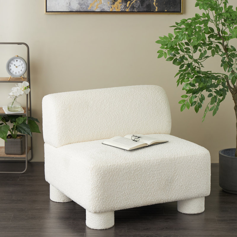 Fauteuil d'appoint carré en polyester blanc Boucle