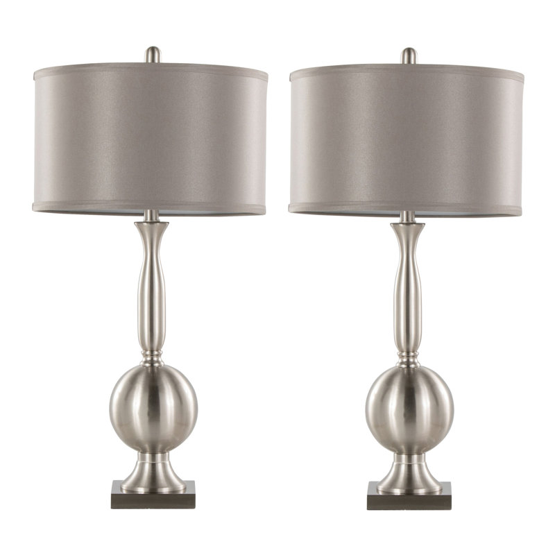 Joan 30" Contemporary Metal Table Lamp in Brushed Nickel with Grey Satin Shade from Grandview Gallery by LumiSource - Set of 2