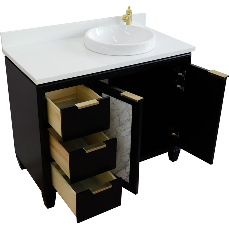 Schreck 43'' Single Bathroom Vanity with Top with Mirror, Black, White