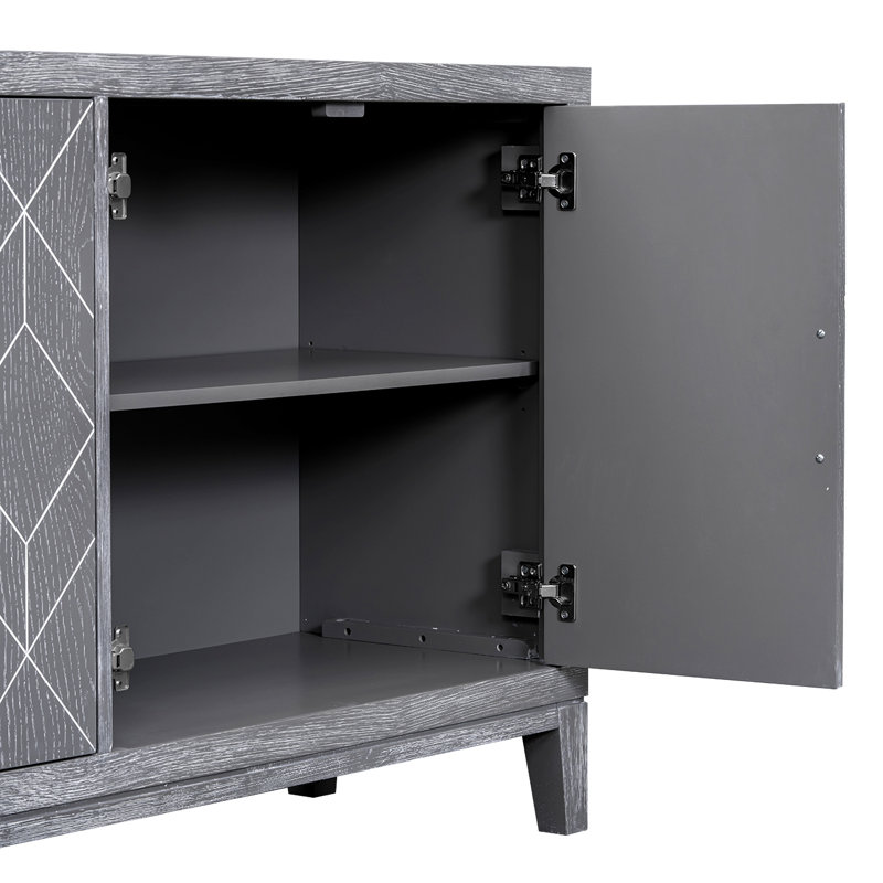 Buffet rétro 4 portes avec tablettes réglables, Gris clair