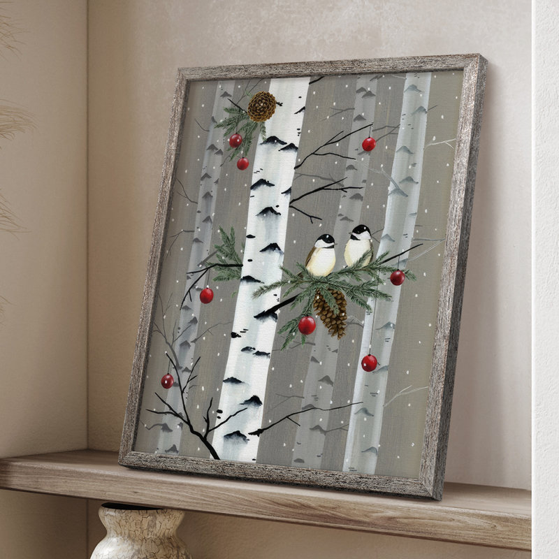 Birch Birds I, reproduction encadrée - bois massif, H 30 po x l 24 po