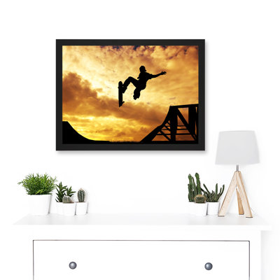 Sunset Skateboard Silhouette Half Pipe - Single Picture Frame Art Prints