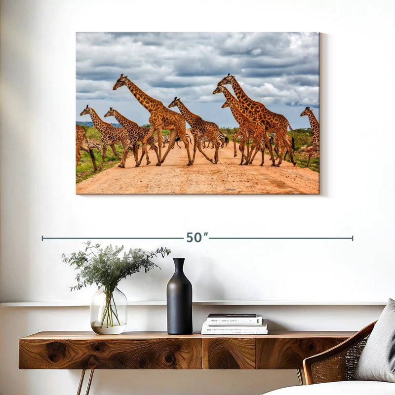 Courir avec des girafes et des zèbres, H 26 po x l 39 po