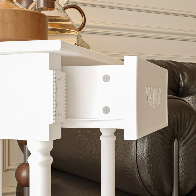 Classic White Nightstand With Solid Wood Legs And Storage Drawer, White