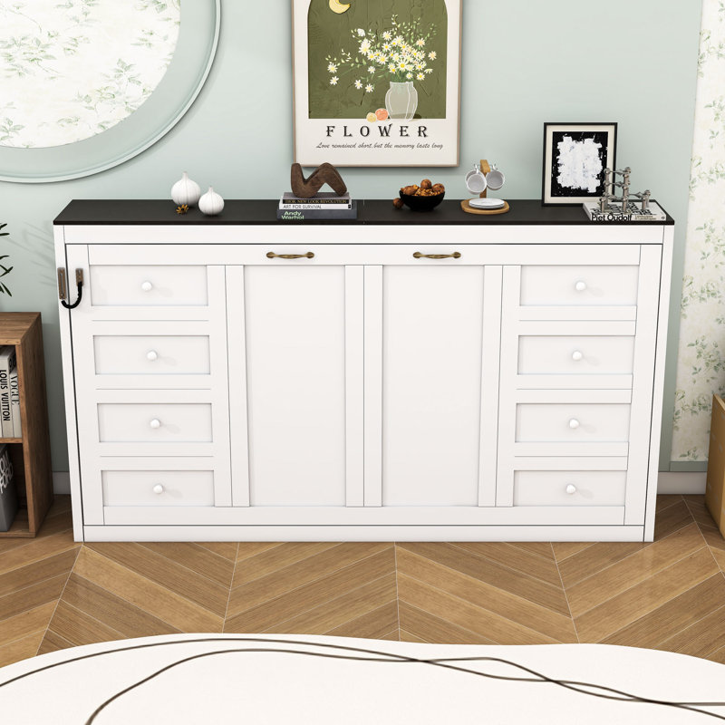 Lit escamotable simple en bois avec lumière DEL, Blanc, brun