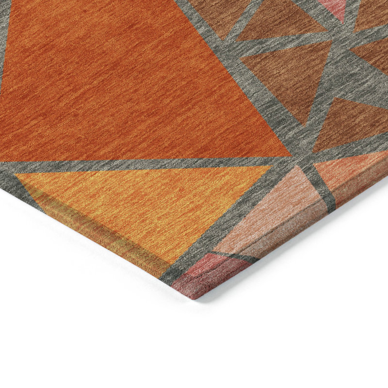Rust and Gray Geometric Washable Indoor/Outdoor Rug 2'6" x 3'10"