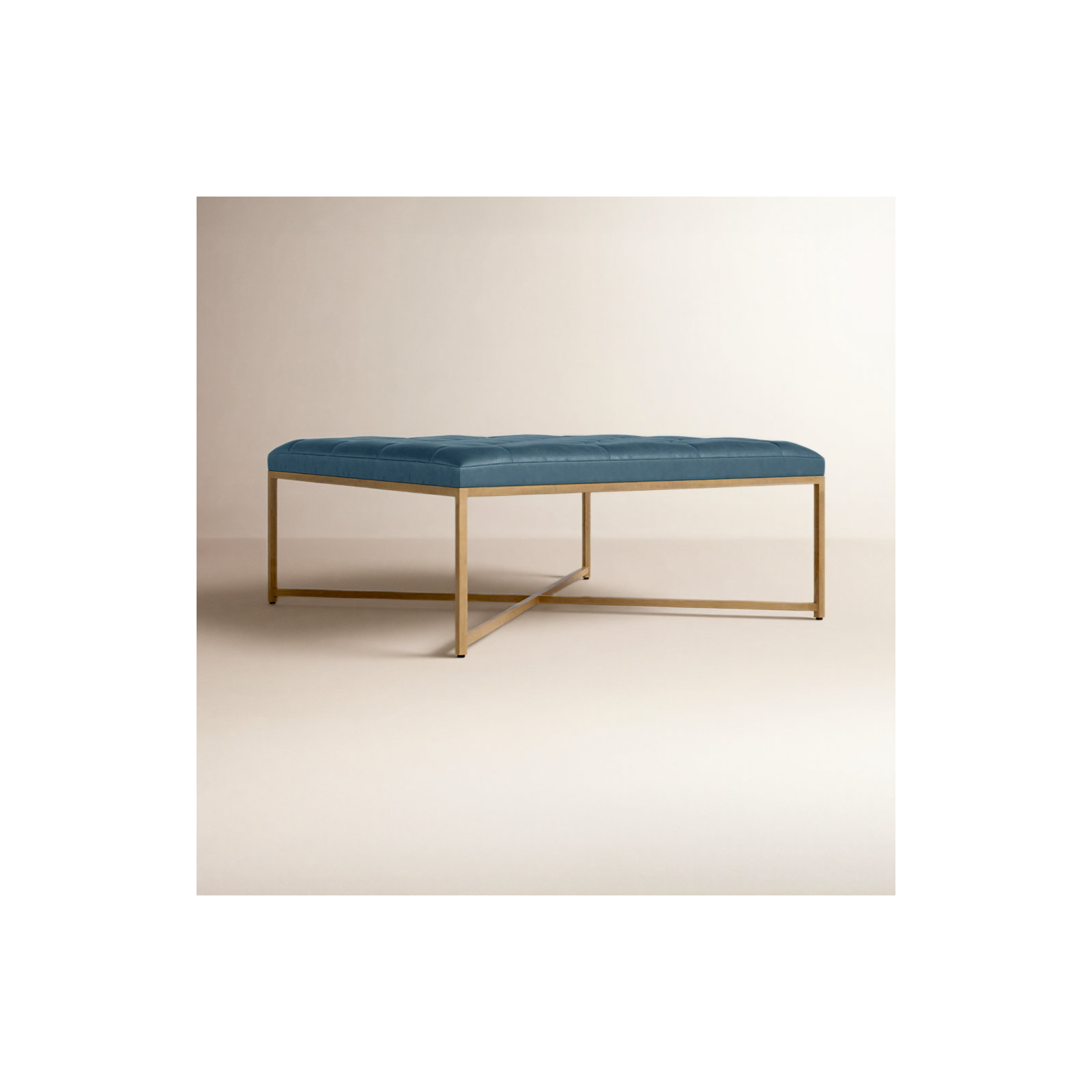 Osa Leather Ottoman, Peacock Genuine Leather