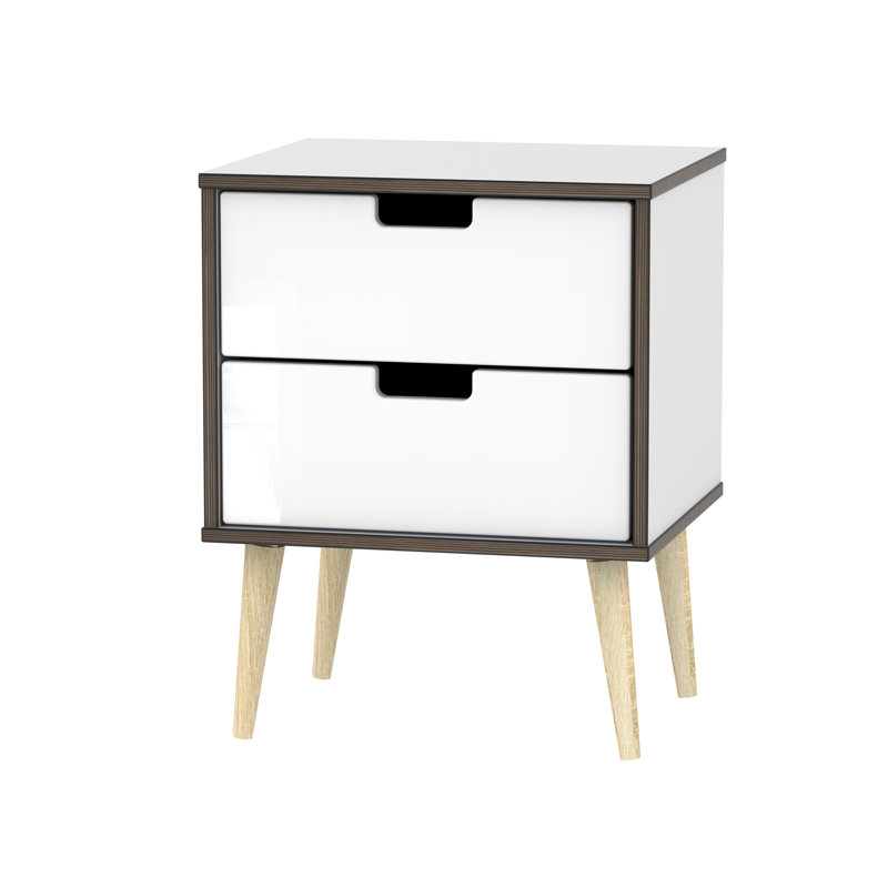 Fully Assembled Fairbury 2 Drawer Bedside Table, Oak/White Matt