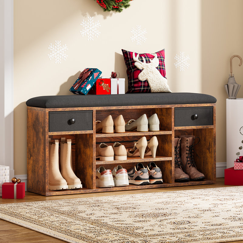 8 Pair Shoe Storage Bench, Brown/Black