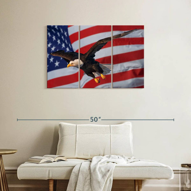 Lelar US Flag And Flying Bald Eagle, 24" H x 38" W