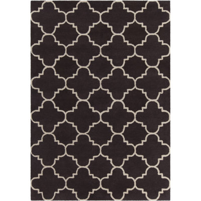 Acworth Authentic Hand-Tufted Handmade Chocolate Brown & White Modern Quatrefoil Wool Area Rug