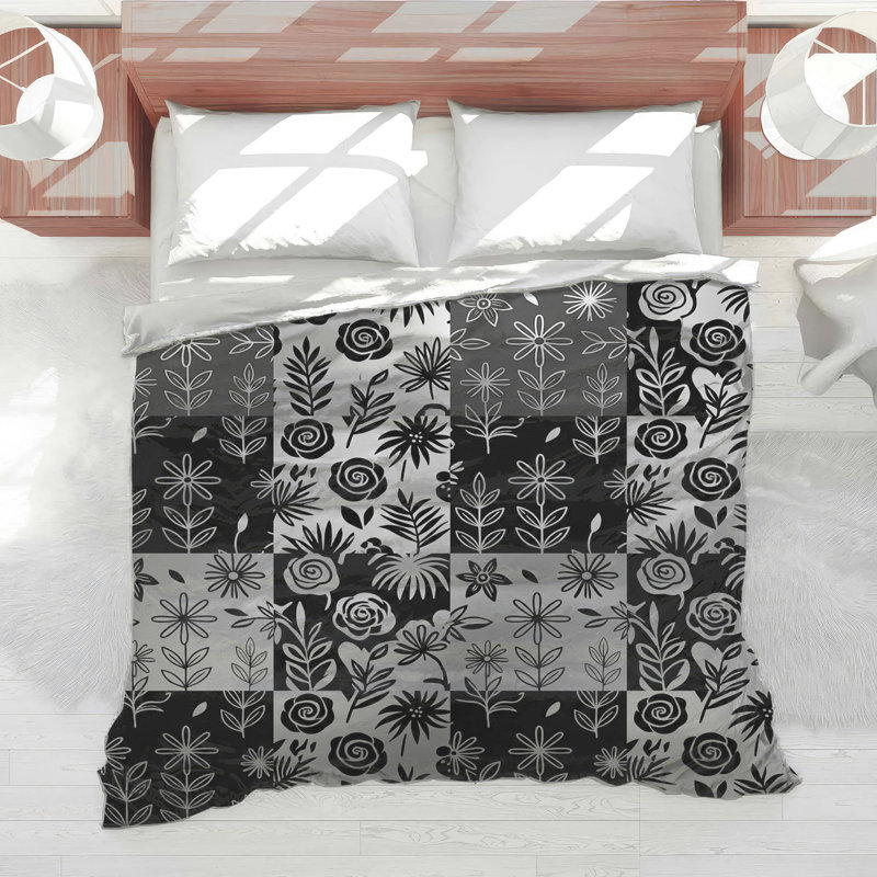Black White Floral Pattern Comforter, Twin Extra Long