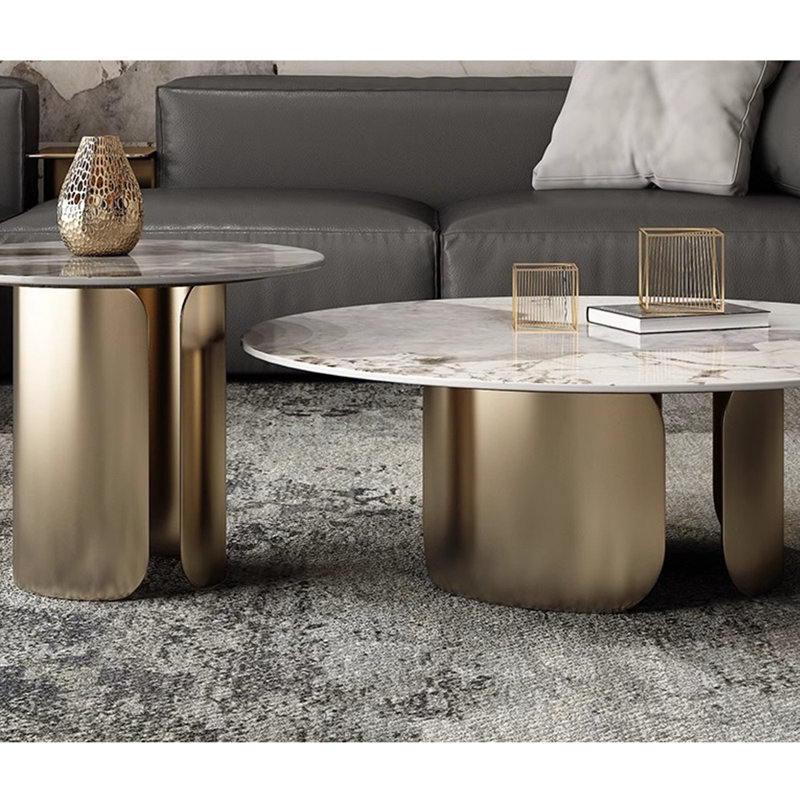 Italian style sintered stone tea table, 14.9" H x 35.4" L x 35.4" W, Gold