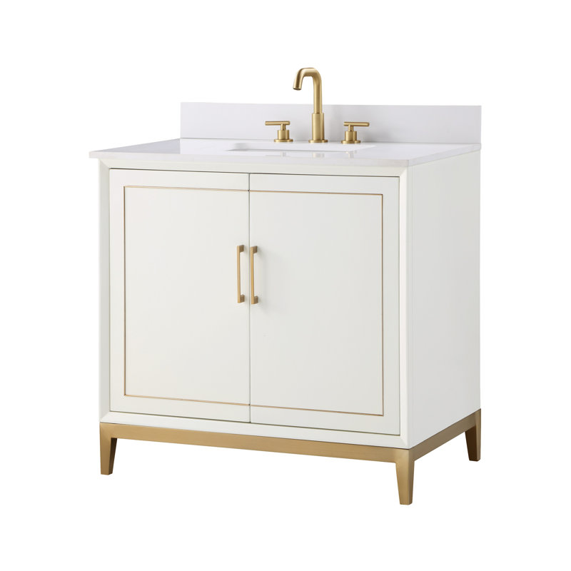 Gracie 36'' W Single Vanity, Satin White, Satin Brass, White Quartz