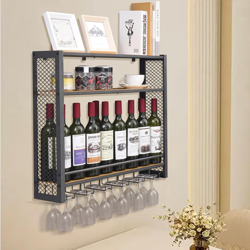 Wall Mounted Wine Bottle & Glass Rack