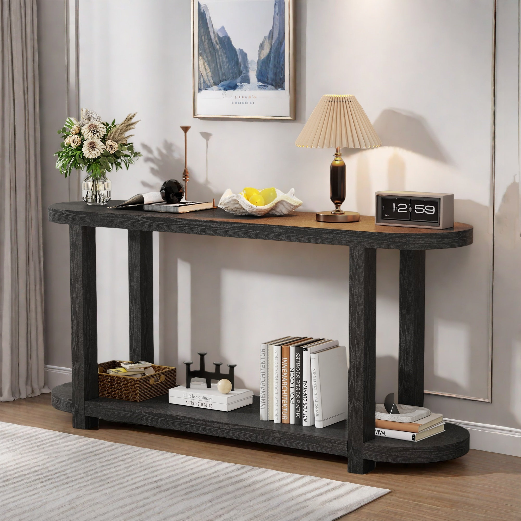 Latitude Run® Minimalist Console Table With Oval Desktop And 2-tier ... - Minimalist Corporate Console Table Design