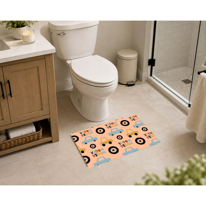 Tapis de toilette rectangulaire antidérapant, absorbant et coloré Vroom vroom