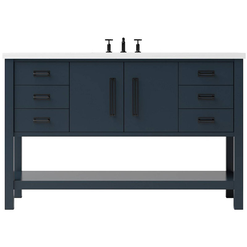 Kiawah Single Extra Wide Bath Vanity, Hague Blue, Matte Black, 54"