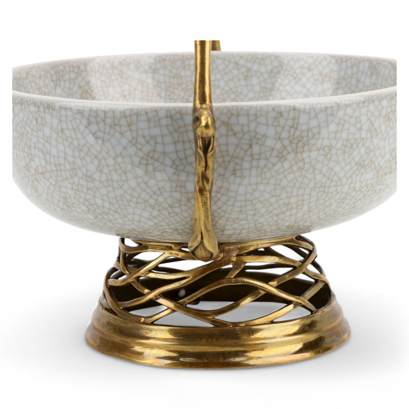 Porcelain Bowl With Bronze Robin Morning