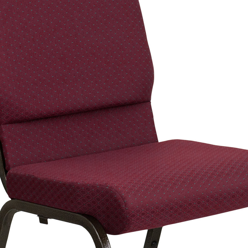 Burgundy Patterned High-Back Stackable Chair with Gold Metal Frame