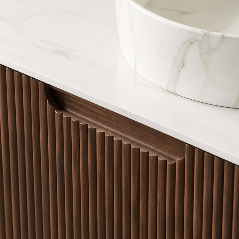Meuble-lavabo mural simple 60 po avec comptoir en pierre artificielle et lavabo vasque en céramique 60 po