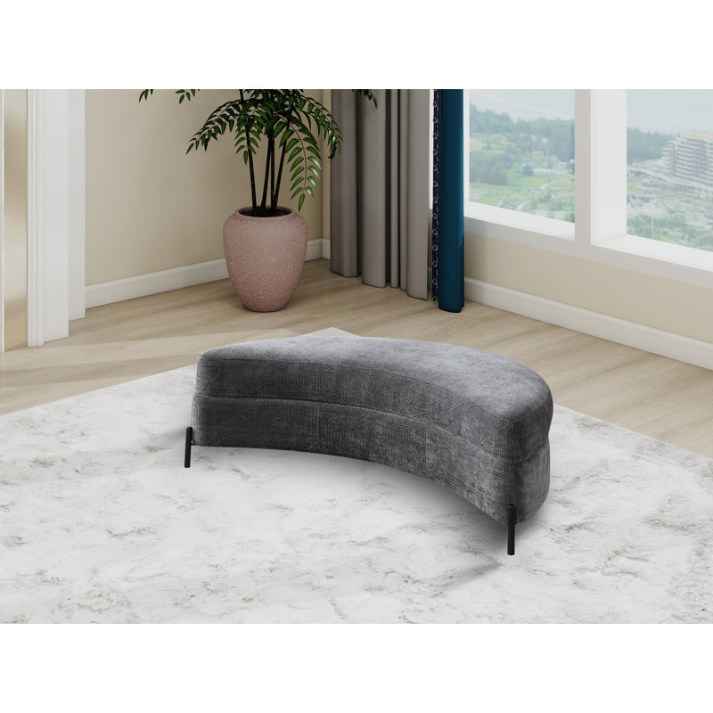 Grand repose-pieds rembourré avec rangement demi-lune, Chenille gris charbon