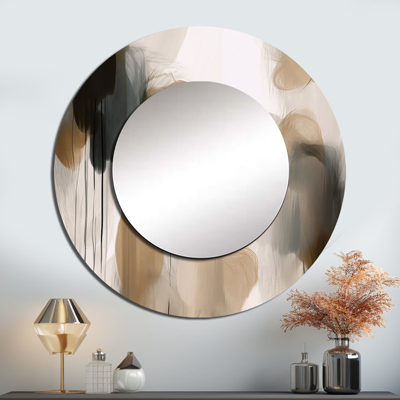 Olles Painting Of Abstract Shapes II - Abstract Painting Unique Wall Mirror, Modern Round Mirror, Printed Metal Art