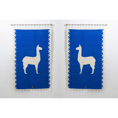 Llamas Sheep Wool Handwoven Tapestries, Aged Bronze Wall Mount, Terracota, Set Of 2